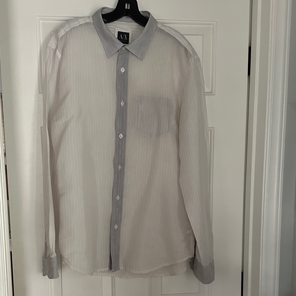 Armani Exchange White and Gray Button Down Shirt